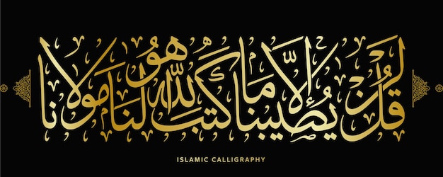 islamic calligraphy translate Say Never will we be struck except by what Allah quran verses