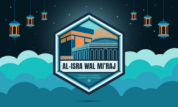 Islamic celebration background Isra Mi'raj Prophet Muhammad. Vector illustration