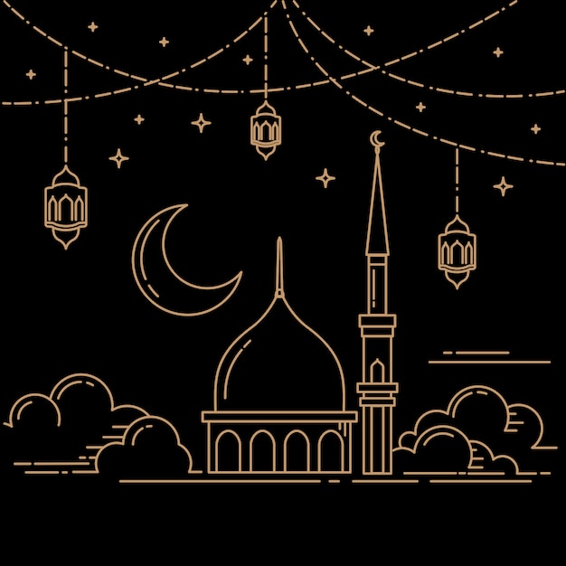 Исламский праздник концепция дизайна моно линии