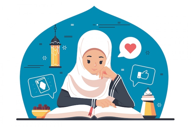 Vector islamic character reading quran, koran