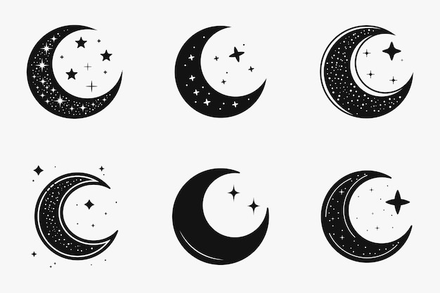 Islamic crescent moon with stars silhouette