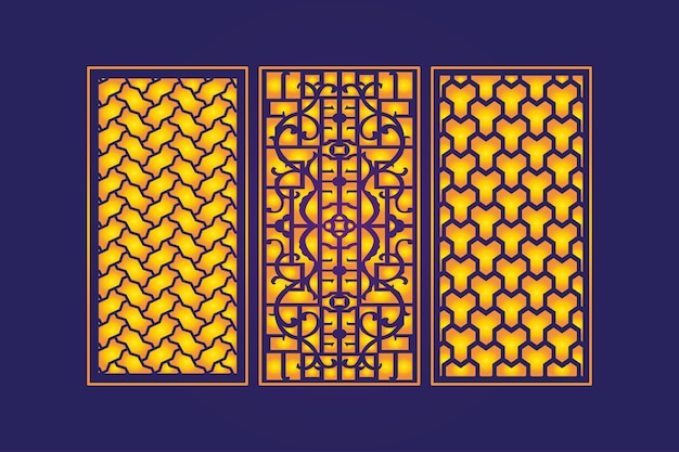 抽象的な幾何学的なテクスチャと花のレーザーとイスラム装飾レーザーカットパネルテンプレート
