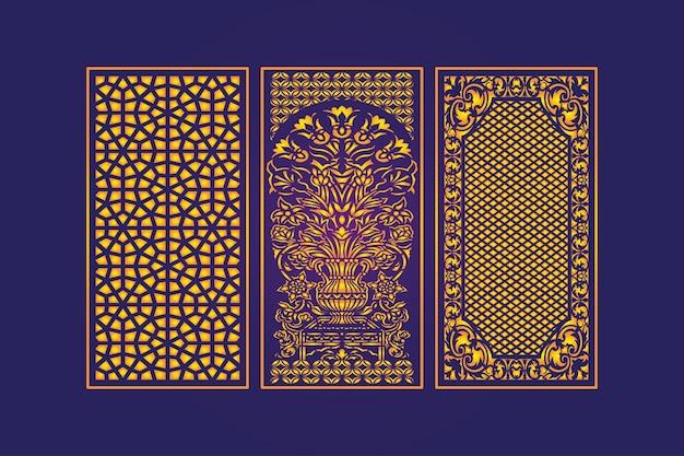 추상적 인 기하학적 질감과 꽃 레이저와 이슬람 장식 레이저 컷 패널 템플릿