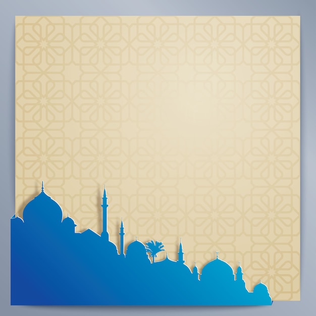 イスラムデザインの背景アラビア模様とシルエットのモスク