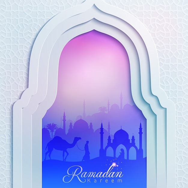 Islamic design background mosque door ramadan kareem
