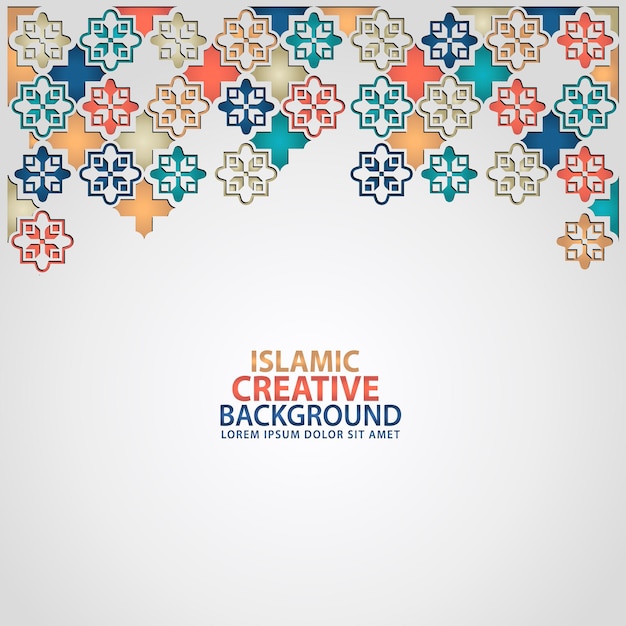 Исламский дизайн фона шаблона с декоративной красочной деталью цветочного мозаичного орнамента исламского искусства.