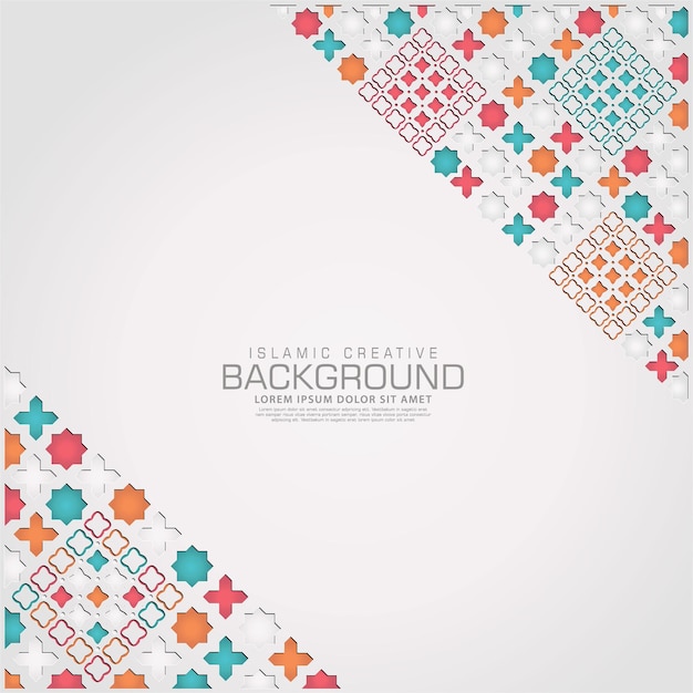 Islamic design greeting card background template with ornamental colorful detail of floral mosaic islamic art ornamentNew collection Vector illustration