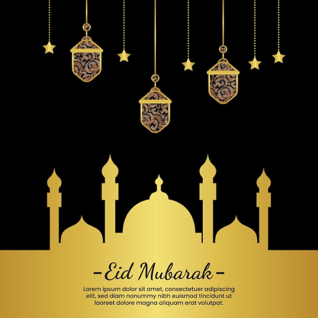 Concetto di illustrazione di design islamico per happy eid mubarak o saluto ramadan con carattere di persone