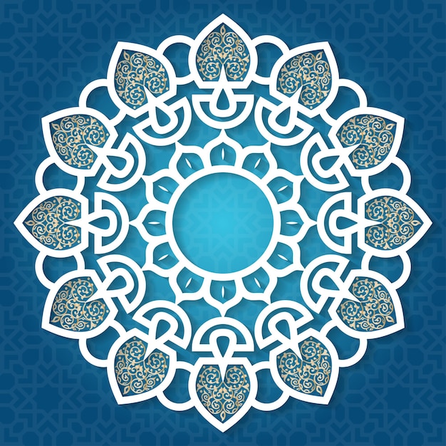 islamic design with brown arabesque decorations in octagram shape on green background