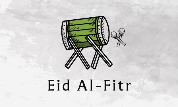 Islamic display decoration composition traditional bedug drum and ketupat vector illustration eid mubarak and ramadan kareem template banner