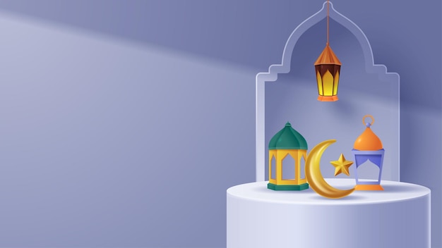 Islamic display podium decoration background with islamic ornament Vector 3D Illustration