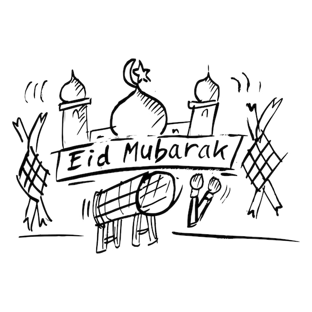 Vector islamic doodle eid mubarak vector