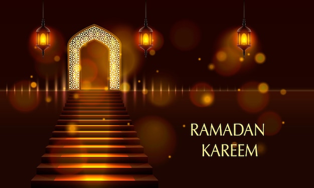 Islamic door of the mosque, cover of Ramadan Kareem. Vector illustration