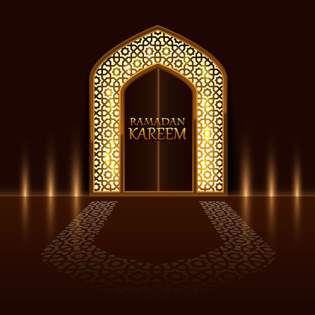 Islamic door of the mosque, cover of ramadan kareem . vector illustration