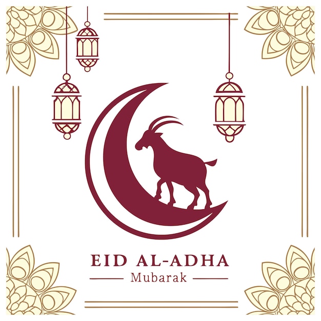 Islamic Eid alAdha Festival Illustration with Moon Goat and Lanterns