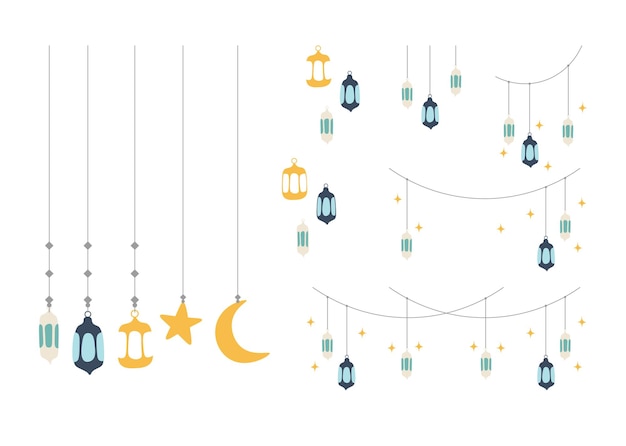 Vector islamic elements for eid ramadhan islamic new year mawlid and islamic celebration lantern ropes