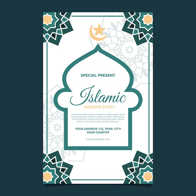 Evento islamico invito carta cornice sfondo semplice design piatto