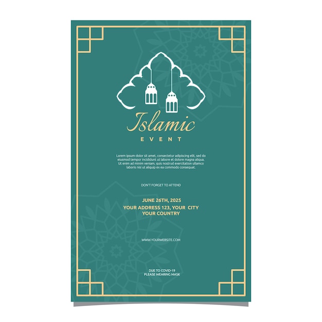 Islamic event invitation card frame background simple flat design