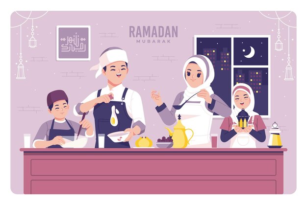 Fondo islamico dell'illustrazione di festival del ramadan della famiglia