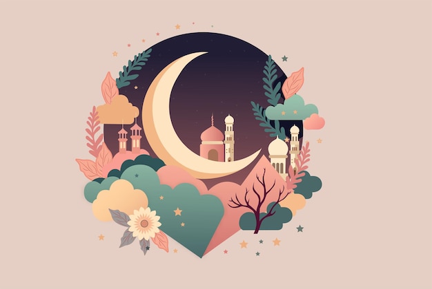 Islamic festival concept with crescent moon mosque on nature background