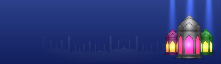Vector 조명된 아랍어 등불과 파란색 실루엣 모스크 배경 복사 공간 이슬람 축제 개념