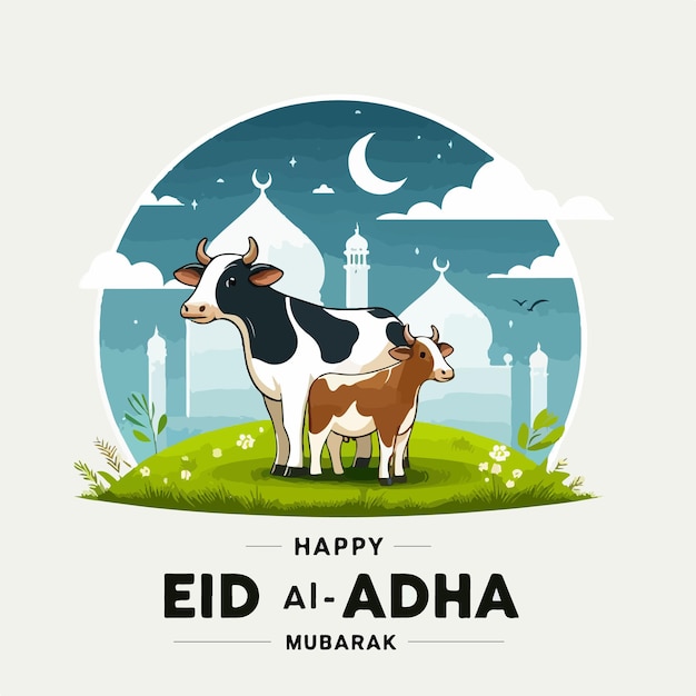 Islamic festival eid aladha mubarak celebration vector illustration of religious muslim festival