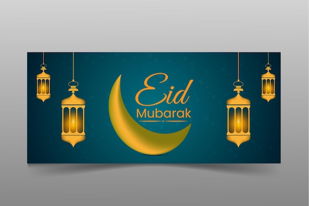Islamic Festival Eid mubarak Cover with a Crescent Moon