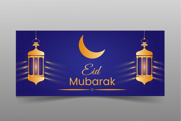 Islamic festival eid mubarak template with moon and lanterns