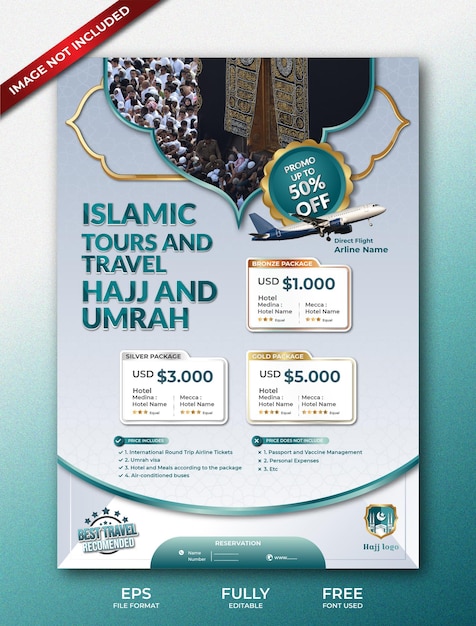 Vector islamic flyer for hajj and umrah with minimalist turquoise shades