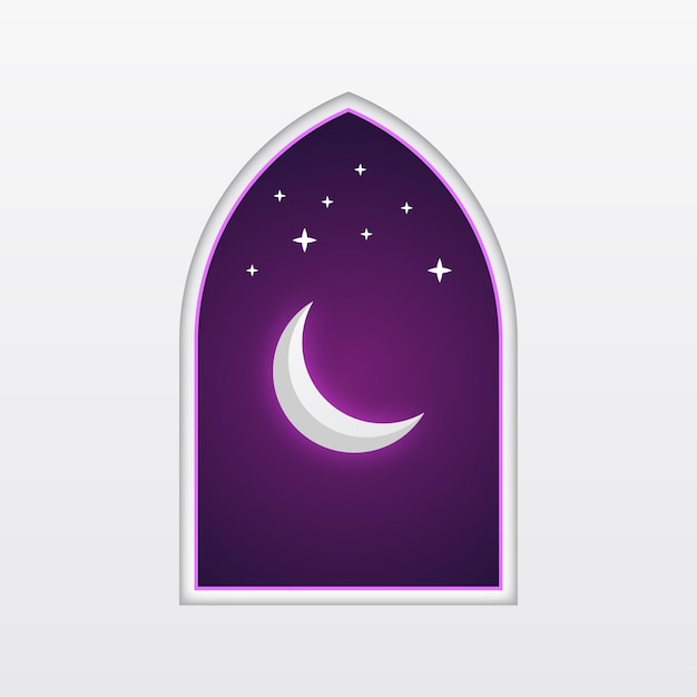 Vector islamic gate night with moon and stars