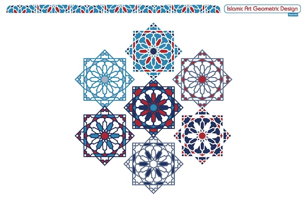 Motivi decorativi geometrici islamici, collezione di sfondo, vettore di ornamento islamico di sfondo