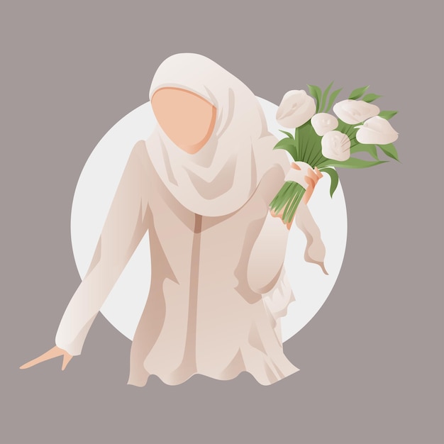 Vector islamic girl holding flower bouquet