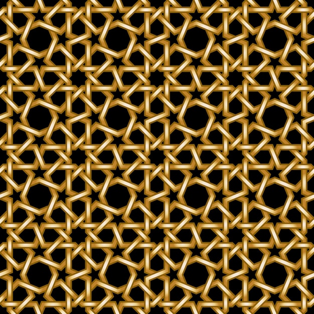 Исламский золотой бесшовный рисунок на черном фоне