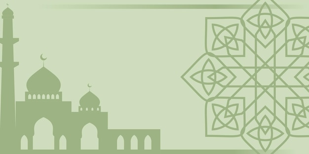 Islamic green background with mandala ornament and mosque silhouette