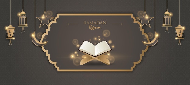 Исламский фон поздравительных открыток с каллиграфией рамадан карим и дизайном мечети с исламским орнаментом