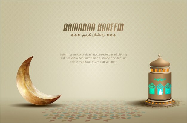 Islamic greeting design ramadan kareem with golden lantern and crescent