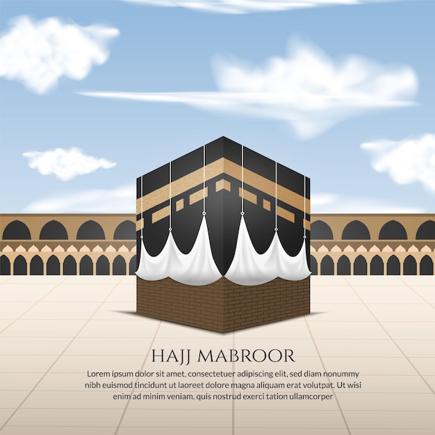 Vector islamic greeting hajj for eid adha mubarak and pilgrimage