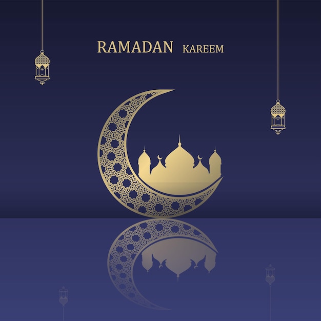 Saluto islamico ramadan kareem card sfondo quadrato design di colore oro blu per la festa islamica