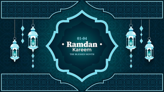 Vector islamic greeting ramadan kareem design background template with beautiful lanterns and crescent