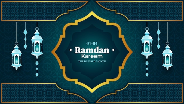 Vector islamic greeting ramadan kareem design background template with beautiful lanterns and crescent