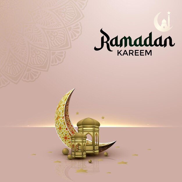 美しい提灯と半円の月を持つイスラムの挨拶ラマダンカリームデザインの背景