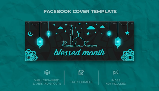 Islamic greeting Ramadan mubarak background design with beautiful blue lantern