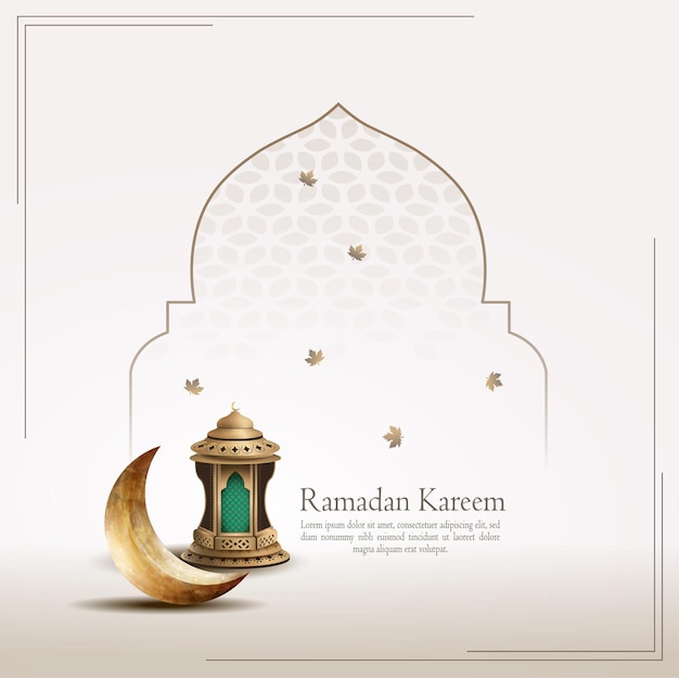 islamic greetings card design ramadan kareem  with crescent moon and lantern