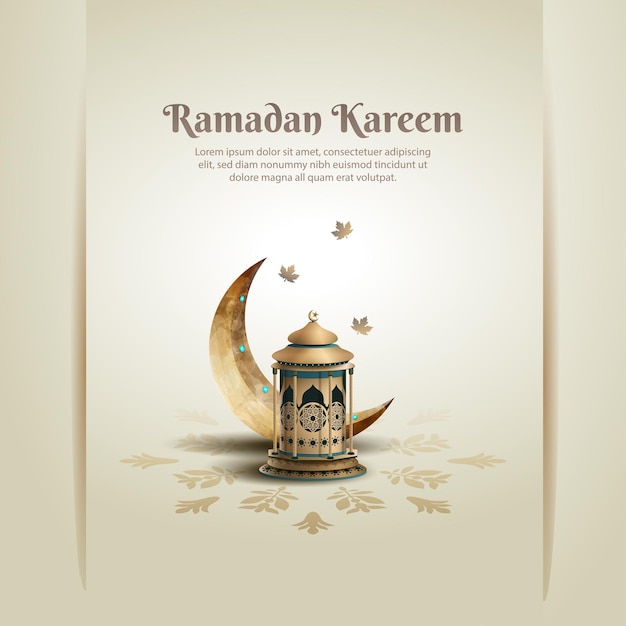 islamic greetings ramadan card design with lantern and crescent
