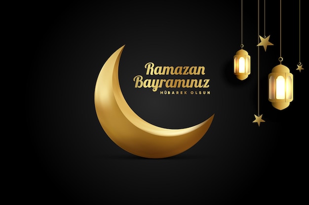 Vettore saluti islamici ramadan kareem card design sfondo con lanterne e falce di luna translatio