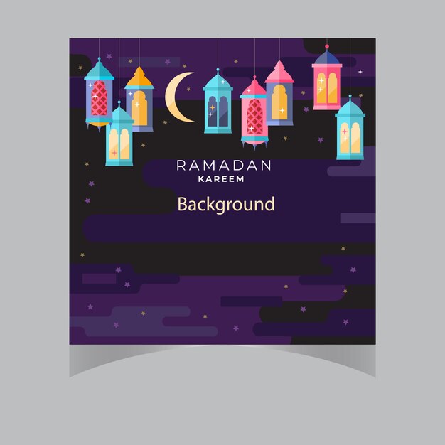 Vector islamic greetings ramadan kareem card design background with lanterns and crescent moon