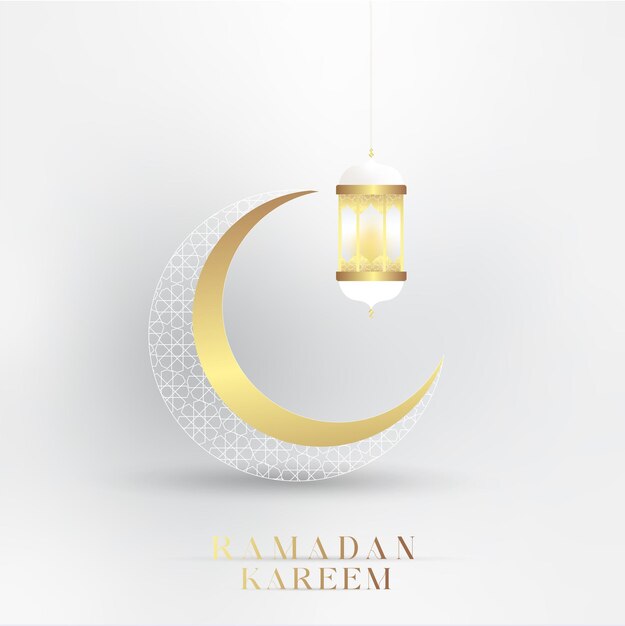 Vettore saluti islamici ramadan kareem card design con bella illustrazione della lanterna a mezzaluna dorata