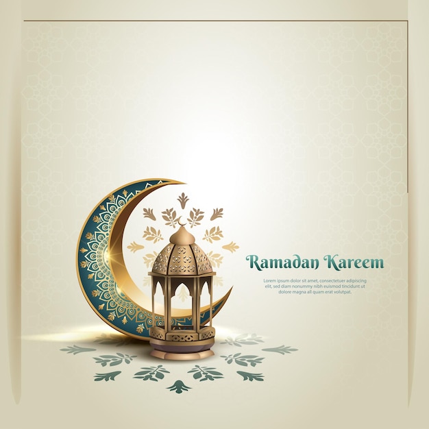 Vector islamic greetings ramadan kareem card design with beautiful lantern and crescent moon