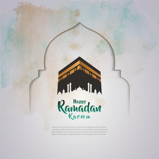 Islamic greetings ramadan kareem card design with holy kaaba