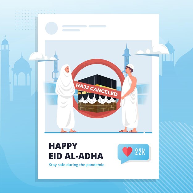 Islamic hajj illustration with canceled symbol on social media post template